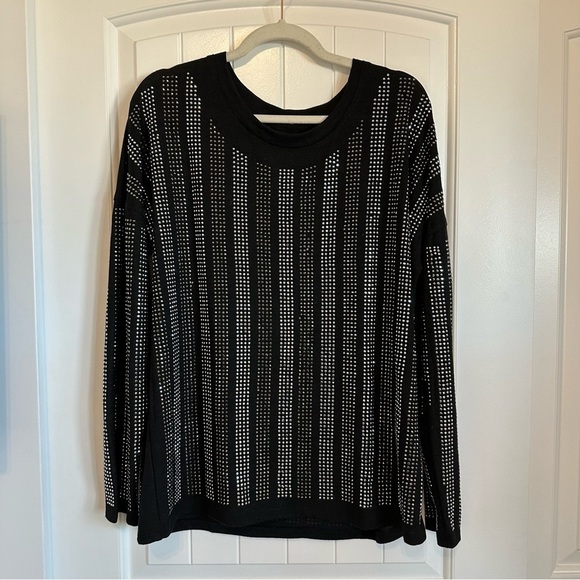 Embellished beaded sparkly silver black long sleeve dressy top, size XL - Picture 10 of 10